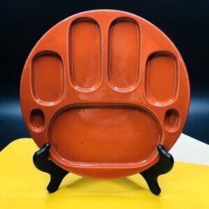 Vintage 70s STAUB France Burnt Orange Ceramic Divided Fondue Plate: SINGLE - MCM